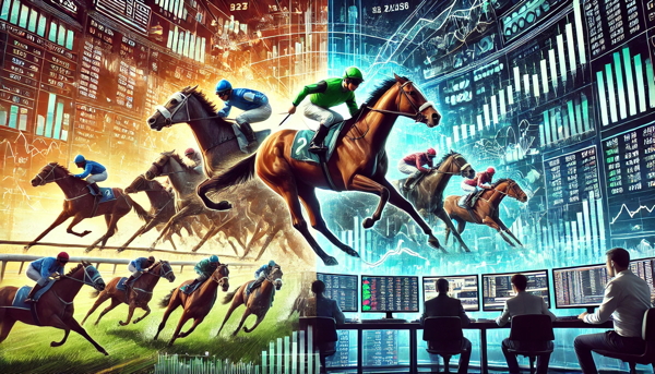 please create an image depicting: The Parallels Between Horse Racing and Financial Markets: What Bettors Can Learn from Traders